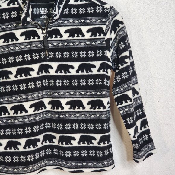 Falls Creek Black White ¼ Zip LS Poly Fleece Bear Motif Pull On Shacket Sz S 6/7 - Picture 8 of 16
